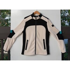 Stone Falcon Men's Size Small White Black Full Zip Fleece Hoodie Jacket